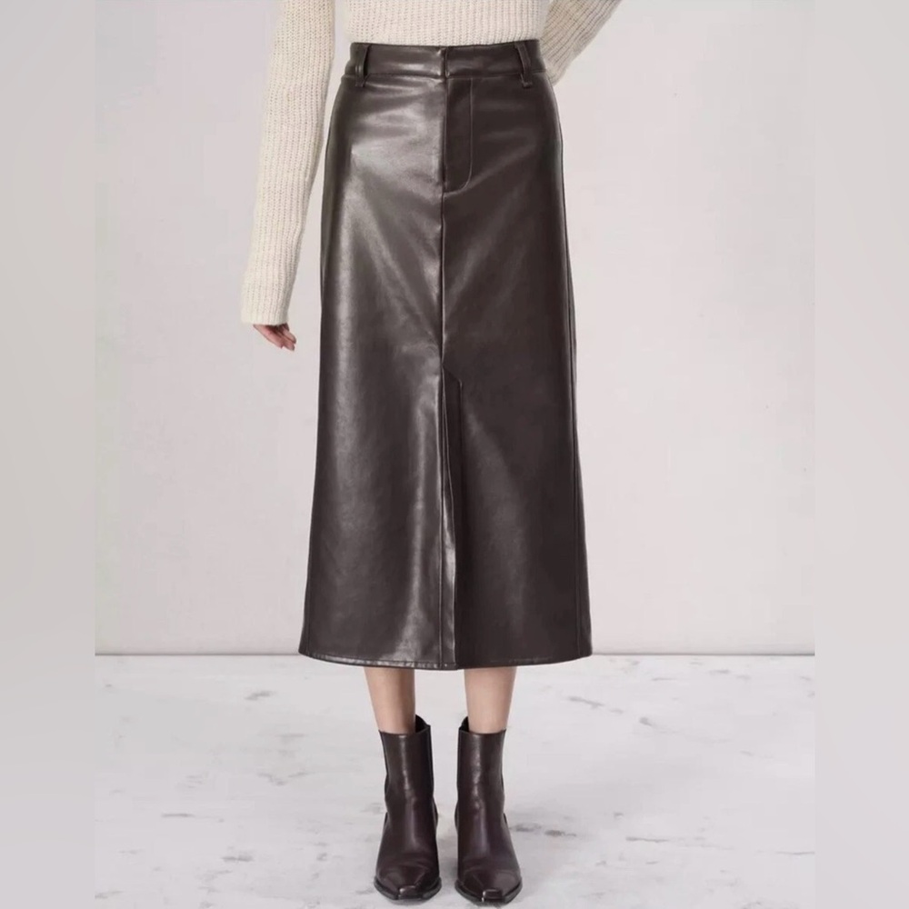 Rag & Bone Rayne Faux Dark brown Leather Skirt Size 24 EUC $288